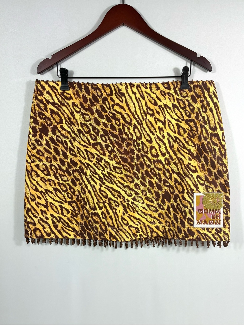 Zimmermann Coco Leopard Print Beaded Fringe Mini Skirt US 6 AU 1 NEW Cotton